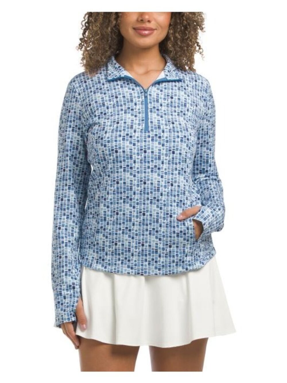 Tommy Bahama Womens Blue UPF Quarter Zip Pockets Long Sleeve Top Active Sz S New